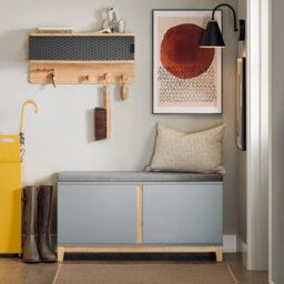 Sobuy Fsr117-Hg, Hallway Storage Bench Shoe Bench Shoe Rack Shoe Cabinet With 2 Doors And Seat Cushion, Grey,w90Xd34Xh46 - thumbnail 2
