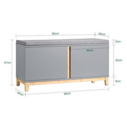 Sobuy Fsr117-Hg, Hallway Storage Bench Shoe Bench Shoe Rack Shoe Cabinet With 2 Doors And Seat Cushion, Grey,w90Xd34Xh46 - thumbnail 3