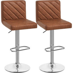 Elegant Height Adjustable Swivel Bar Stools Set Of 2 In Retro Brown Finish - thumbnail 1