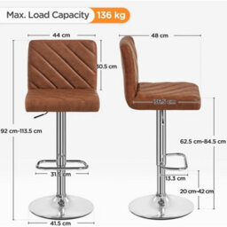 Elegant Height Adjustable Swivel Bar Stools Set Of 2 In Retro Brown Finish - thumbnail 2