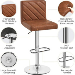 Elegant Height Adjustable Swivel Bar Stools Set Of 2 In Retro Brown Finish - thumbnail 3