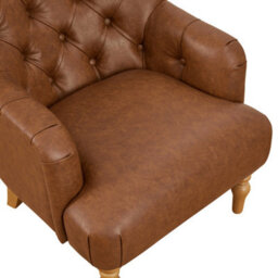 The Furniture Market Chatsworth Tan Brown Faux Leather Deep Button Upholstered Armchair - Natural Oak Hardwood Legs - Comfortable Foam Cushioning - thumbnail 6