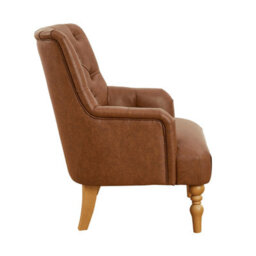 The Furniture Market Chatsworth Tan Brown Faux Leather Deep Button Upholstered Armchair - Natural Oak Hardwood Legs - Comfortable Foam Cushioning - thumbnail 5