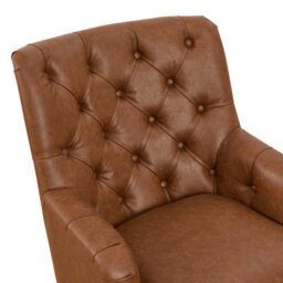 The Furniture Market Chatsworth Tan Brown Faux Leather Deep Button Upholstered Armchair - Natural Oak Hardwood Legs - Comfortable Foam Cushioning - thumbnail 7