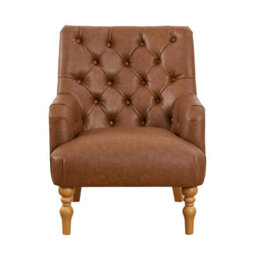 The Furniture Market Chatsworth Tan Brown Faux Leather Deep Button Upholstered Armchair - Natural Oak Hardwood Legs - Comfortable Foam Cushioning - thumbnail 4
