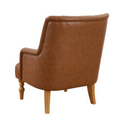 The Furniture Market Chatsworth Tan Brown Faux Leather Deep Button Upholstered Armchair - Natural Oak Hardwood Legs - Comfortable Foam Cushioning - thumbnail 3