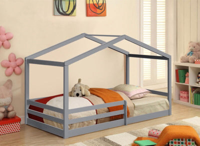 Comfy Living 3Ft Wooden House Bed Grey