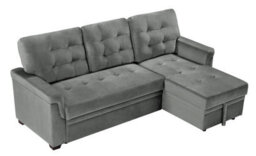 Corner Sofa Bed, L-Shaped Corner Sofa Bed With Storage, Settee Sleep Reversible Storage Chaise - Velvet Gray - thumbnail 4