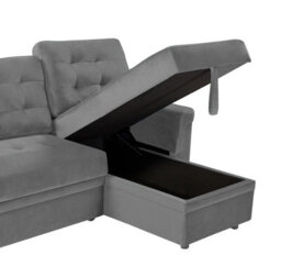 Corner Sofa Bed, L-Shaped Corner Sofa Bed With Storage, Settee Sleep Reversible Storage Chaise - Velvet Gray - thumbnail 6