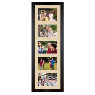 AK Frames 26X8 Matte Black Modern Multi Photo Frame With Ivory Mount - Holds 5 Apertures (5X) 6X4 Photos - image 1