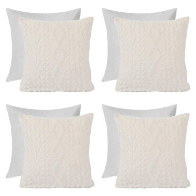 OHS Cable Knit Cushion Covers Filled Sherpa Pillow Cases 4 Pack, 45 X 45Cm - Cream - image 1