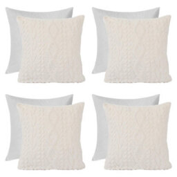 OHS Cable Knit Cushion Covers Filled Sherpa Pillow Cases 4 Pack, 45 X 45Cm - Cream - thumbnail 1