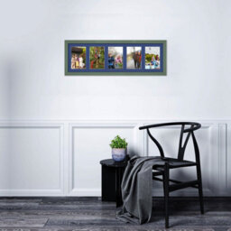 AK Frames 26X8 Green Classic Multi Photo Frame With Blue Mount - Holds 5 Apertures (5X) 6X4 Photos - thumbnail 3