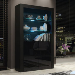 Spectrum Display Cabinet 170Cm Black With High Gloss Doors And Led Lighting - Creative Furniture - thumbnail 5