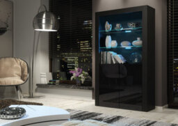 Spectrum Display Cabinet 170Cm Black With High Gloss Doors And Led Lighting - Creative Furniture - thumbnail 2