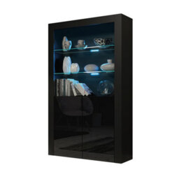 Spectrum Display Cabinet 170Cm Black With High Gloss Doors And Led Lighting - Creative Furniture - thumbnail 3