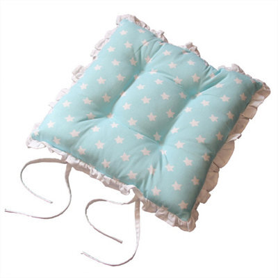 Homescapes Reversible White Frilled Cushion Seat Pad With Ties Blue Stars - image 1