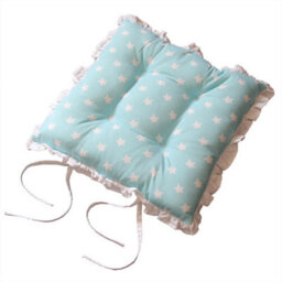 Homescapes Reversible White Frilled Cushion Seat Pad With Ties Blue Stars - thumbnail 1