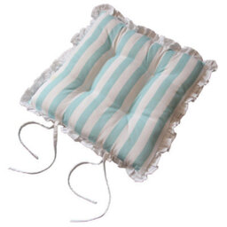 Homescapes Reversible White Frilled Cushion Seat Pad With Ties Blue Stars - thumbnail 2