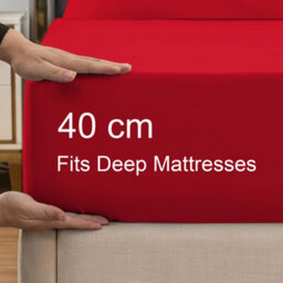 "Ameha Fitted Sheet 40 Cm Extra Deep Pocket Bed Sheet Elastic Corners Soft Microfiber Fitted Sheet 16"" (Burgundy,king 152 X 200 Cm)" - thumbnail 3