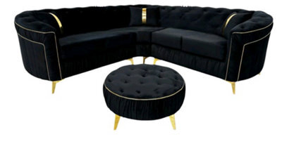 Stratus Interiors Ambassador Panel Sofa Luxury Design With Metal Trim Accents - L Shape Corner - Gold Trim - image 1
