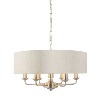 Ceiling Pendant Light - Brushed Chrome Plate & Natural Linen - 6 X 40W E14 - image 1