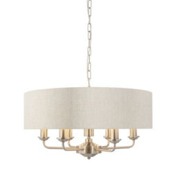 Ceiling Pendant Light - Brushed Chrome Plate & Natural Linen - 6 X 40W E14 - thumbnail 1