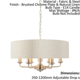 Ceiling Pendant Light - Brushed Chrome Plate & Natural Linen - 6 X 40W E14 - thumbnail 2