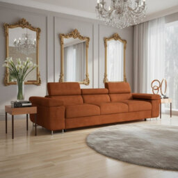 Torezio 3 Seater Sofa For Living Room With Adjustable Headrests Chipboard Frame Metal Legs 263X102X70Cm Orange
