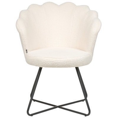 Beliani X Armless White Bouclé Shell Chair With Black Metal Frame, Compact Retro Design - image 1