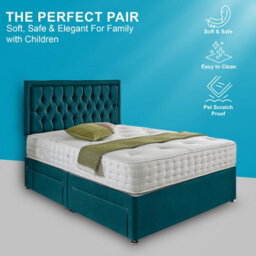Dining Tables Lisbon Matching Headboard Divan Set, 2 Drawer On Same Side With Sprung 1500 Comfort Mattress - Plush Jade - King - thumbnail 2