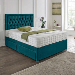Dining Tables Lisbon Matching Headboard Divan Set, 2 Drawer On Same Side With Sprung 1500 Comfort Mattress - Plush Jade - King - thumbnail 1