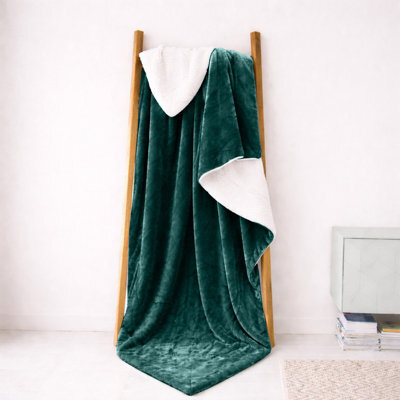 Oxford Homeware Blanket Reversible Soft Plush Throw For Bed & Sofa Sherpa Fleece Blanket, Emerald, Single (130 X 150Cm)