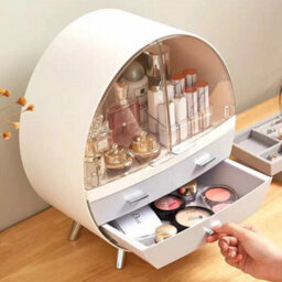 Living And Home Grey Tiered Dustproof Round Desktop Makeup Organizer Cosmetic Storage Box With 3 Drawers - thumbnail 4