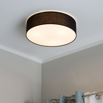 Beliani Flush Ceiling Lamp 45Cm Black Polycotton Drum Shade - Boho Contemporary - image 1