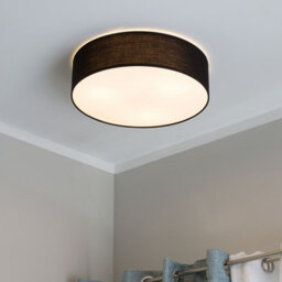 Beliani Flush Ceiling Lamp 45Cm Black Polycotton Drum Shade - Boho Contemporary - thumbnail 1