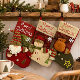 CLEFFNS 3 Pack 18.5 Inch Large Christmas Stockings, Reindeer Snowman Santa Claus Xmas Stockings With 3D Plush Applique, Candy Bag For Kids - thumbnail 9