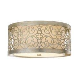 Elegant 2 Bulb Flush Mount Light Fixture In Silver Leaf Patina With Led E27 40W Bulbs
