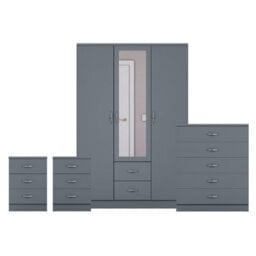 Lassic Vida Designs Riano 4 Piece Bedroom Set (3 Drawer Bedside Chest, 5 Drawer Chest, 3 Door 2 Drawer Mirrored Wardrobe), Grey - thumbnail 8