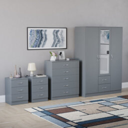 Lassic Vida Designs Riano 4 Piece Bedroom Set (3 Drawer Bedside Chest, 5 Drawer Chest, 3 Door 2 Drawer Mirrored Wardrobe), Grey - thumbnail 6