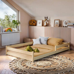 Arte Wooden Bed Zofia Eu Small Double - Floor-Hugging Natural Pine, Authentic Grain & Slat Kit Included