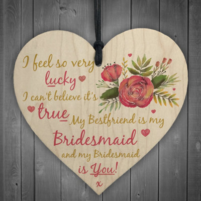 Red Ocean Wedding Bestfriend Bridesmaid Wooden Hanging Heart Favour Plaque Keepsake Gift Invitation - image 1