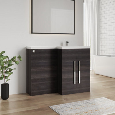 Sundaze 1100mm Charcoal Bathroom Combined Furniture L-Shape Vanity Unit Right Handed Basin Sink - image 1
