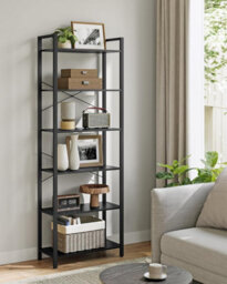 Songmics 6-Tier Tall Bookshelf, Large Bookcase, Freestanding Shelf Unit, Organizing Shelf Unit, Ebony Black And Ink Black - thumbnail 1