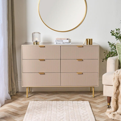 Ohs Ribbed 6 Drawer Cabinet Chest Of Drawers Sideboard - Natural - image 1
