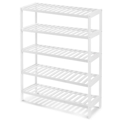 Keplin 5 Tier Natural Bamboo Shoe Rack Easy Assembly & Strong Design Shelf Organiser Ideal For Bedroom, Bathroom(White) - image 1