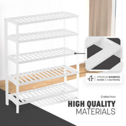 Keplin 5 Tier Natural Bamboo Shoe Rack Easy Assembly & Strong Design Shelf Organiser Ideal For Bedroom, Bathroom(White) - thumbnail 5