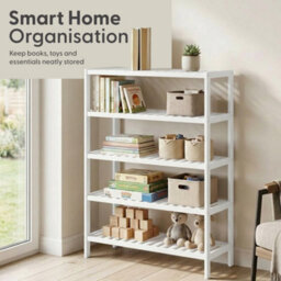 Keplin 5 Tier Natural Bamboo Shoe Rack Easy Assembly & Strong Design Shelf Organiser Ideal For Bedroom, Bathroom(White) - thumbnail 7