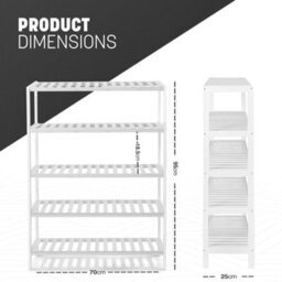 Keplin 5 Tier Natural Bamboo Shoe Rack Easy Assembly & Strong Design Shelf Organiser Ideal For Bedroom, Bathroom(White) - thumbnail 2