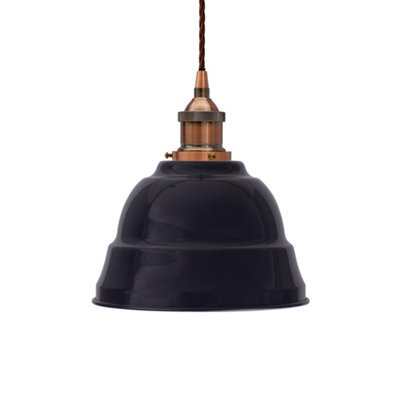 Navy Blue Lincoln Painted Dome Pendant Light With Antique Copper Lamp Holder And Brown Twisted Cable - Se Home - image 1